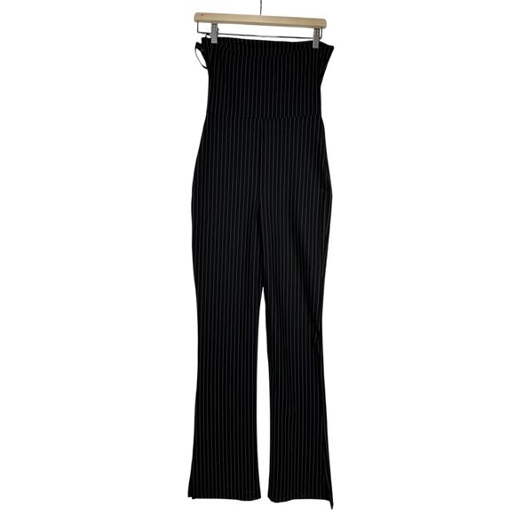 Superdown Kristina Jumpsuit in Black White Pinstripes Size M Mob Wife Strapless - Picture 8 of 15